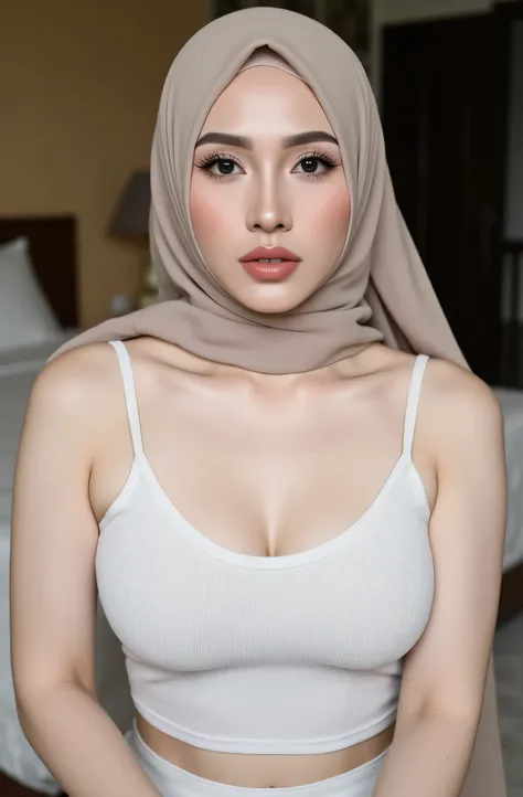 (Masterpiece: 1.2, Best Quality), Realistic, (Realistic Picture, Complex Details, Depth of Field), Best Quality, Masterpiece, Highly Detailed, Realistic, 1 old mature, indonesian old wife, 45 Years Old, chest forward, big breasts, thin lips, beautiful and ...