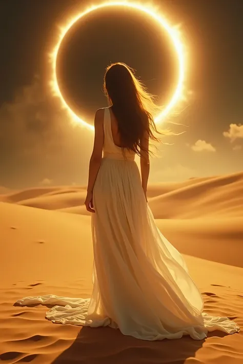 Golden Desert Full Eclipse Long Hair Women White Dress