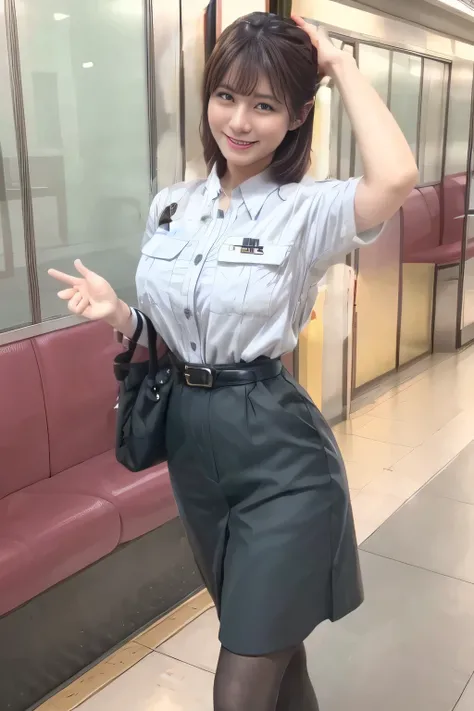 ( Masterpiece:1.2, top quality :1.2), 32kHDR, high resolution, ( alone、 in the seat)、( daytime building rooftop 、 Professional Lighting)、Building rooftop background、( Tokyo Metro Female Flight Attendant Uniform Lifelike Female 6 )、( Tokyo Metro Female ...