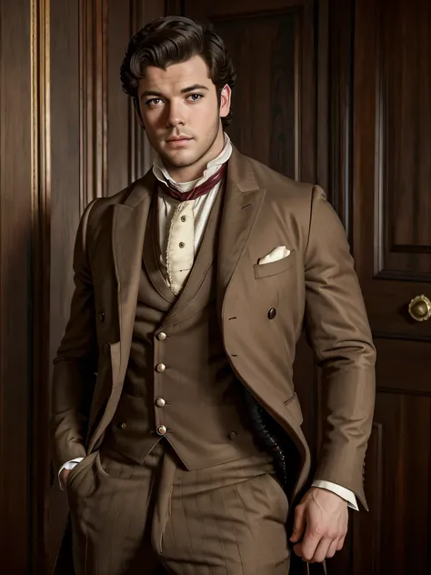  male background, British, regency era, bridgerton, &#39;Jonathan Bailey&#39;, sósia de anothony birdgerton ,Muscles,  big chest  ,  hairy breast ,  pretty face. wearing regency era suit