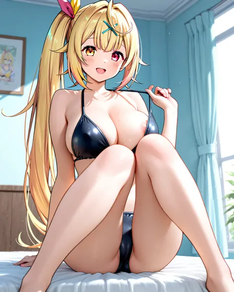 Hoshikawa Sarah is sitting open-legged in a black swimsuit、nsfw、