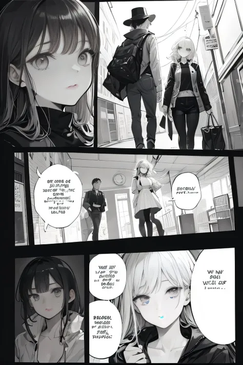 in hanger, a page from a comic with a girl and a tank in the background, walking, black and white manga page, black and white manga panel, black and white manga comic, manga page, manga panels, award winning manga style, black and white manga, manga panel,...