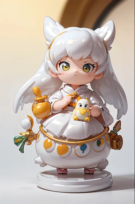 (masterpiece:1.2, Highest quality,High resolution,Super detailed),(Photorealistic Stick),8k,wallpaper,Ultra-fine painting,A figurine of a woman wearing a snowy owl stuffed toy,cute,A charming face,There is no motivation,Isometric 3D diorama,Nature of Hokka...