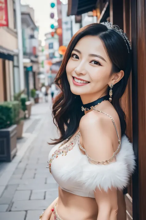 ７９ years old　Mom　MILF　Chinese Lady　large earring　Big choker　navel piercing decoration　A bracelet　realisitic　Gorgeous Madame Beautiful Mature Woman　sexy　Smile　Gentle woman navel piercing　４K　High quality