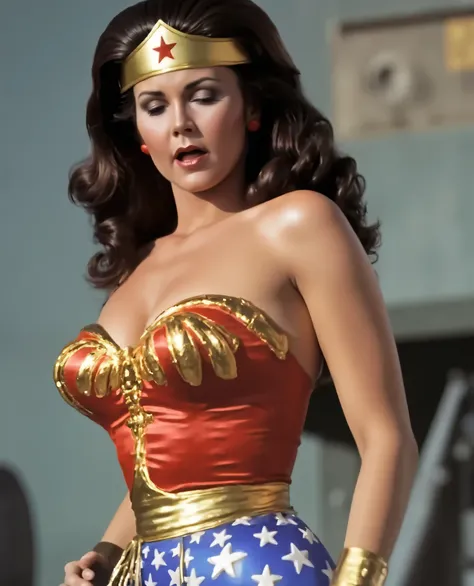 Wonder woman, Lynda Carter open mouth, closed eyes