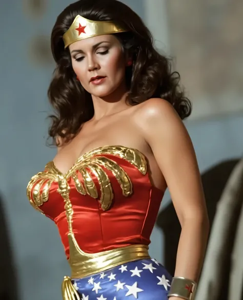 Wonder woman, Lynda Carter open mouth, closed eyes