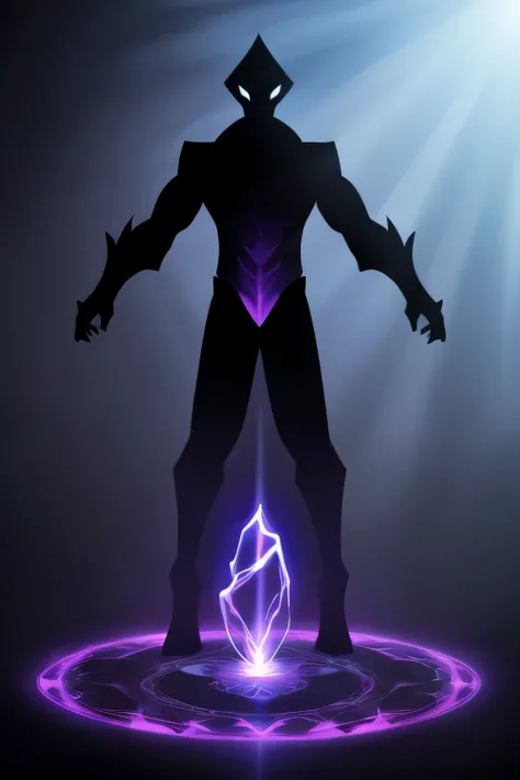 Create hyper-verbose, Best quality, A high-resolution masterpiece, Depicts a shadowy elemental and a non-humanoid figure emanating purple energy" perfect shadow, Highqualityshadow, realistically