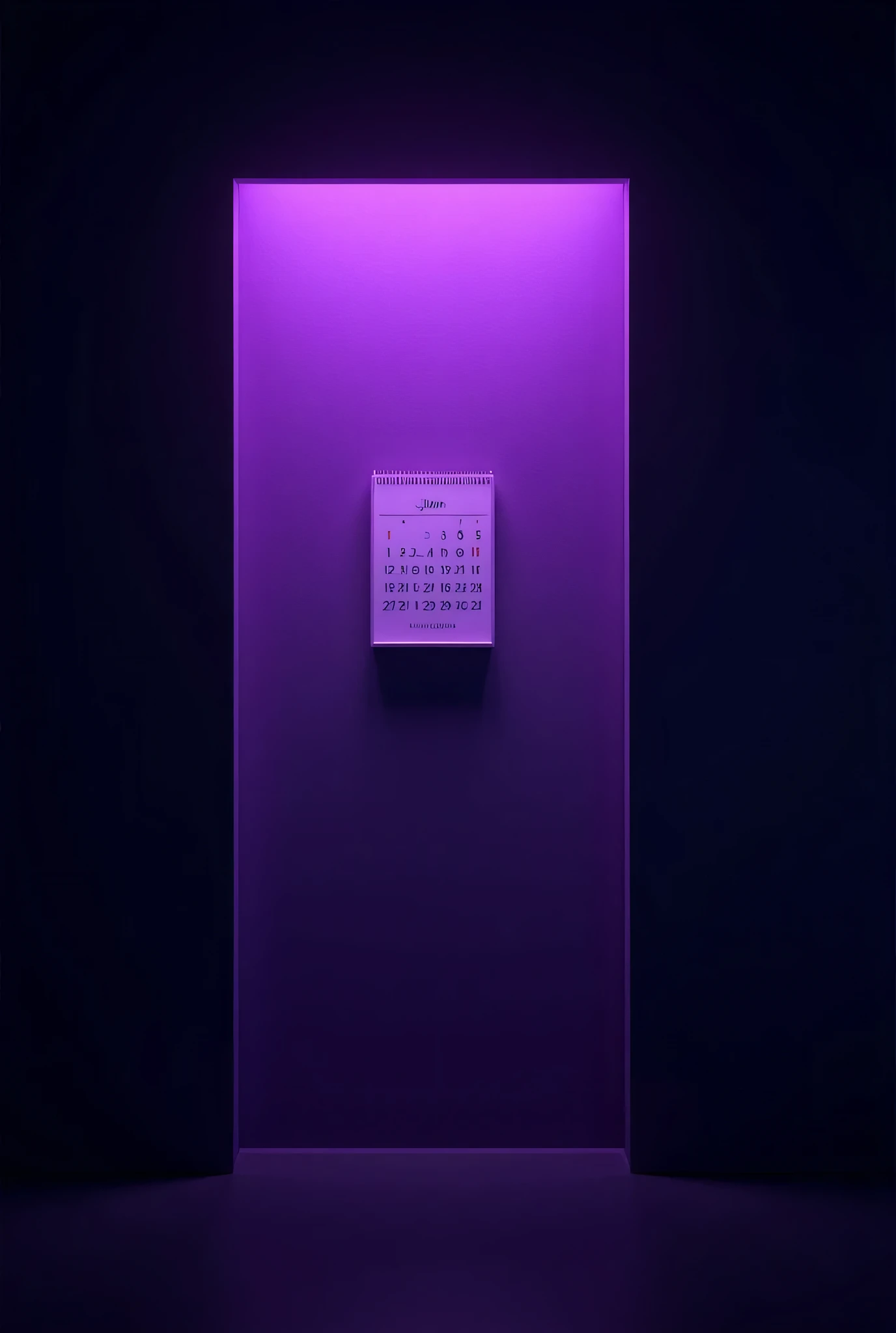 Calendar on a wall illuminated by purple light 