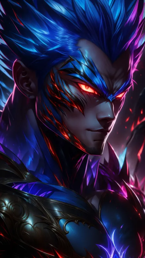 close up of a person with blue hair and blue purple outfit, arcane jayce, obsidians skin, iconic character wallpaper, wallpaper, official wallpaper, nasus, league of legends character wallpaper, league of legends art style, league of legends wallpaper, lea...