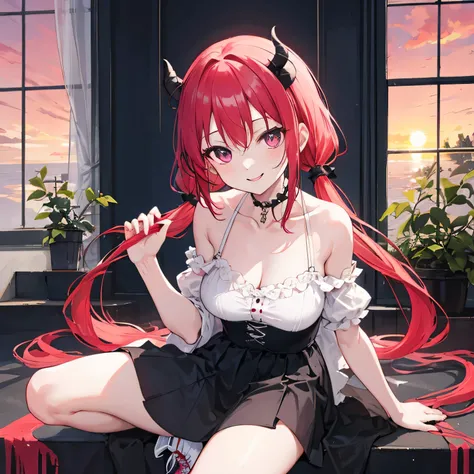 Satanichia mcdowell 
sitting on a relaxed staircase 
On a floor perfect body showing her legs 
beautiful white sneakers
set of trees 

timetable:  sunset

beautifully dressed in gothic costume a black skirt and one showing her collarbone

Beautiful lonely ...