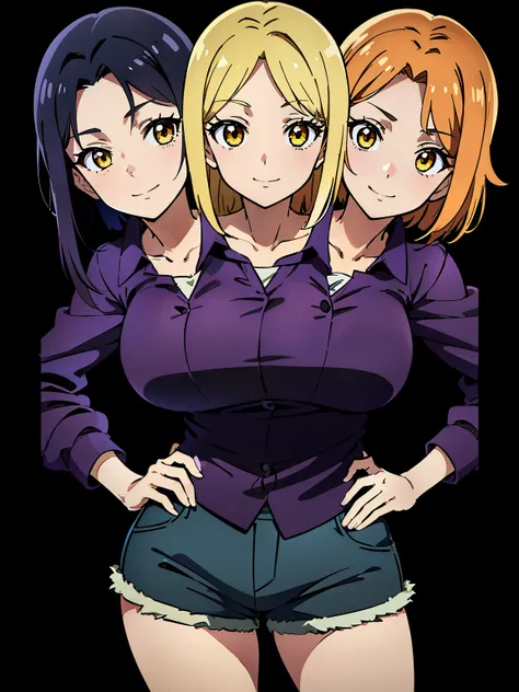 (masterpiece),best quality:1.5, ultra-detailed, high resolution, high quality, 16K, ((2heads:1.5)), ((black  hair)), (different hair colors), (1girl), conjoined twins, purple shirt, gentle smile, ((anime girl with two heads)) anime girl, yellow eyes, short...