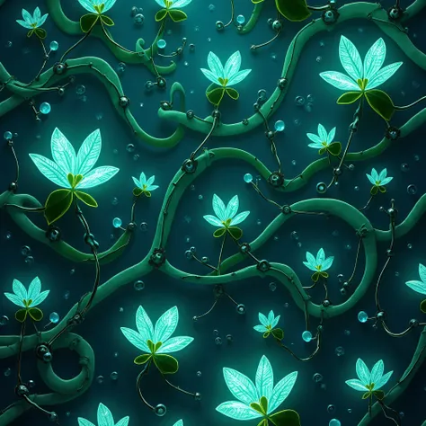 Neo-Organic Future – "Bioluminescent Tech Flora"

A seamless 3D pattern of glowing bioluminescent plants intertwined with cybernetic veins and futuristic metallic roots. The organic shapes flow like a digital ecosystem, pulsating with neon blue and emerald...