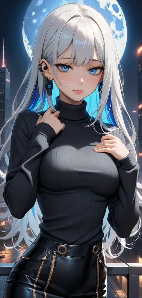 upper body, ((Random Sexy pose)), ((Ultra detailing)), (very aesthetic, best quality, ultra detailed), intricate details,
1girl, (silver hair, blue inner hair), silver eyes,((Detailed eyes)), ((Beautifull eyes)), ((prefect eyes)), long hair, Medium breasts...