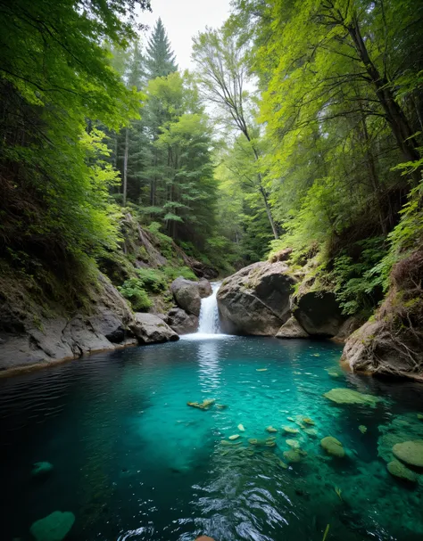 **Prompt:** Imagine stepping into a serene hyperrealistic world where tropical rain nature’s beauty takes center stage scenery. Describe the breathtaking scene of a majestic deep forest swap gracefully into a crystal-clear deep forest pool, surrounded by l...
