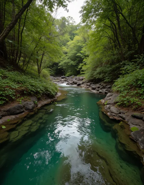 **Prompt:** Imagine stepping into a serene hyperrealistic world where tropical rain nature’s beauty takes center stage scenery. Describe the breathtaking scene of a majestic deep forest swap gracefully into a crystal-clear deep forest pool, surrounded by l...