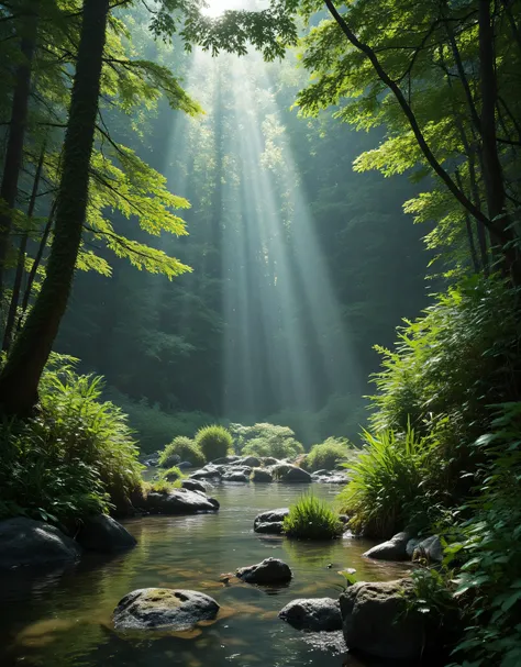 **Prompt:** Imagine stepping into a serene hyperrealistic world where deep rain forest nature’s beauty takes center stage scenery. Describe the breathtaking scene of a majestic deep forest swamp, surrounded by lush greenery and vibrant flora. Explore the d...