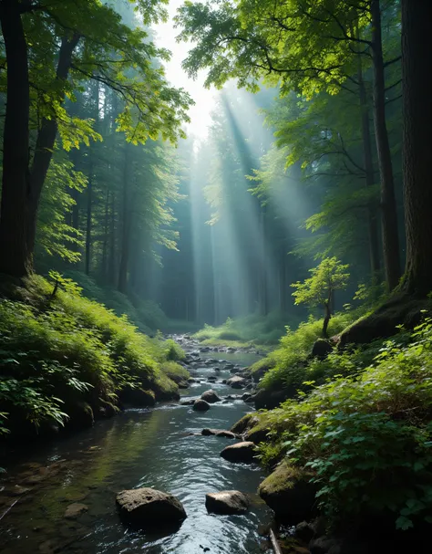 **Prompt:** Imagine stepping into a serene hyperrealistic world where deep rain forest nature’s beauty takes center stage scenery. Describe the breathtaking scene of a majestic deep forest swamp, surrounded by lush greenery and vibrant flora. Explore the d...