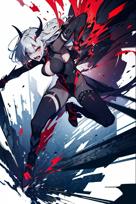 Devil Woman,Full body,Big Breasts, is cool, Attacked ,Pounce,anime, high image quality,Has fangs,scared,Sexy,fight