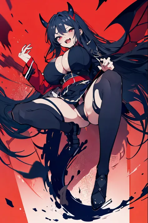 Devil Woman,Full body,Big Breasts, is cool, Attacked ,Pounce,anime, high image quality,Has fangs,scared,Sexy,