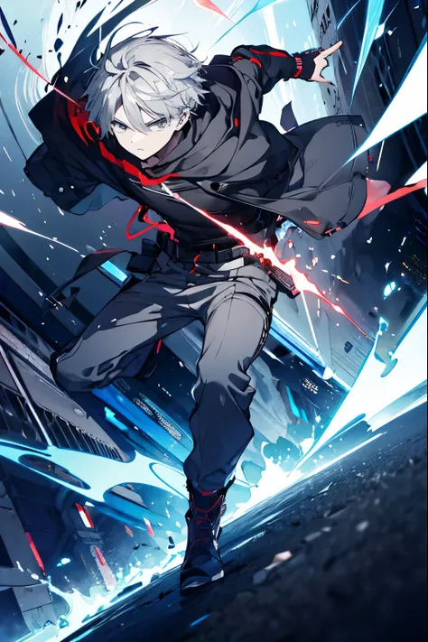  boy、 is cool、Gray Hair、Full body,fight,Attack