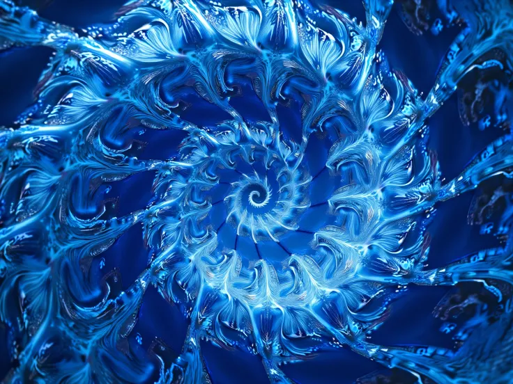 vibrant blue circular fractal pattern with intricate details