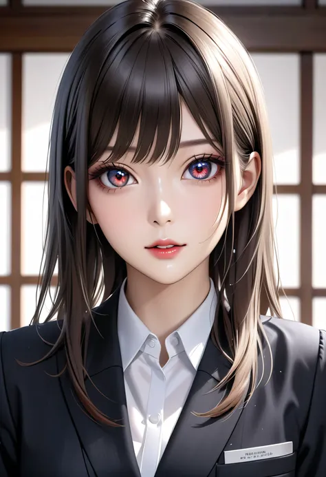 high quality, Japanese Intelligence secretary woman, (shiny skin), (detailed eyes), looking at viewer, Realistic, 