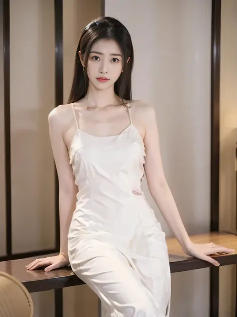   a pretty girl ， Medium length hair， very plump breasts ，A beautiful girl with a clear body outline ， simple background，Sitting