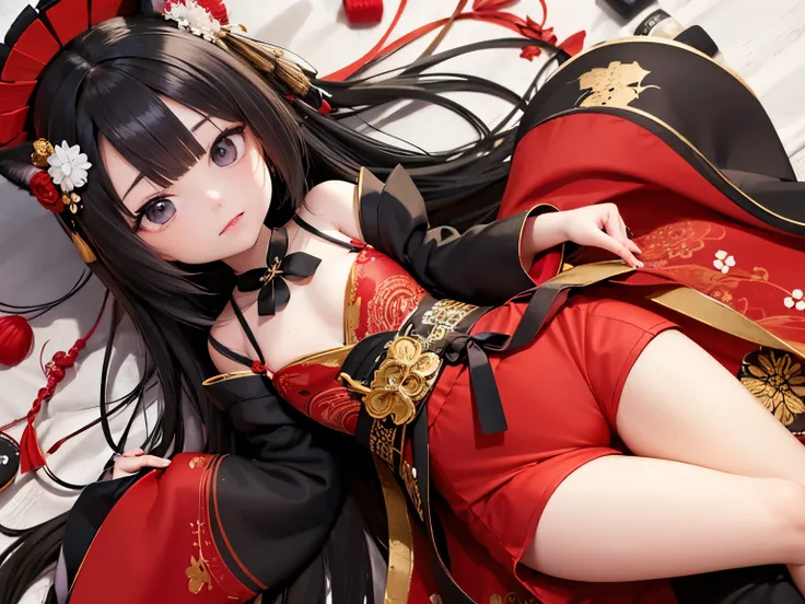   Cute Japanese doll close-up  ,  Bright red and black robes ,   shows details of her portrait as Master Yin Yang  .   Carefully Designed  ,   anime-style 3D design showing every line of her red kimono ,   Even in 8K HD  ，  Its texture and weave  .   This ...