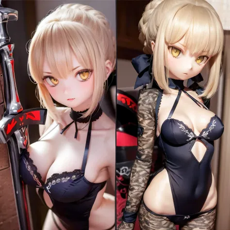 (    Cover Your Desk's Upper Arms       ),        TOP QUALITY,        expressive eyes       ,           Face Perfect Destiny Saber Contrapost Sexy Lingerie(((((Wear a sword         ))))))