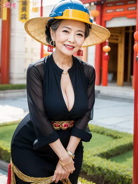 ７９ years old　Mom　MILF　Chinese Lady　large earring　Big choker　navel piercing decoration　A bracelet　realisitic　Gorgeous Madame Beautiful Mature Woman　sexy　Smile　Gentle woman navel piercing　４K　High quality