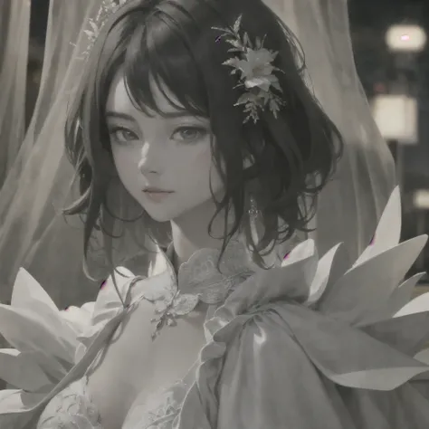  1 girl,  and stare at the viewer, 背景に昇る太陽,  upper body, 3d,  by Nomi,  big breasts, very ruffled princess dress, Draped clothing,   jewelry,  Ornament , flower,  race trim,  Masterpiece,  top quality, 8k,   Detailed Skin Texture  ,  detailed cloth texture...