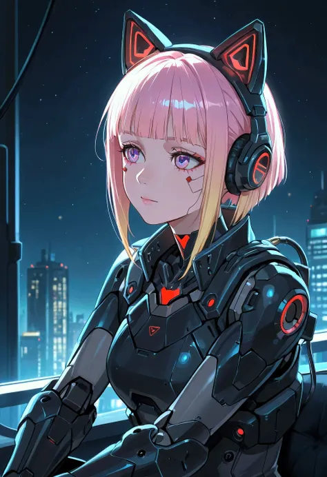 whole body, general shot from head to toe, Anime girl in futuristic costume with cat ears and headphones.., linda chica cyborg, cyberpunk anime digital art, cyberpunk anime girl mech, female cyberpunk anime girl, cyberpunk anime girl, beautiful cyborg girl...