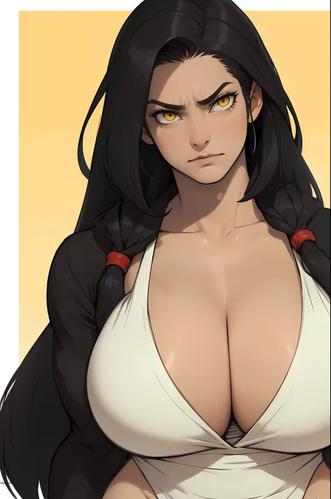 huge breasts huge breasts huge breasts muscular muscular muscular thick thick thick black hair yellow eyes pale skin female sad frown cleavage long straight hair long straight hair long straight hair long straight hair 