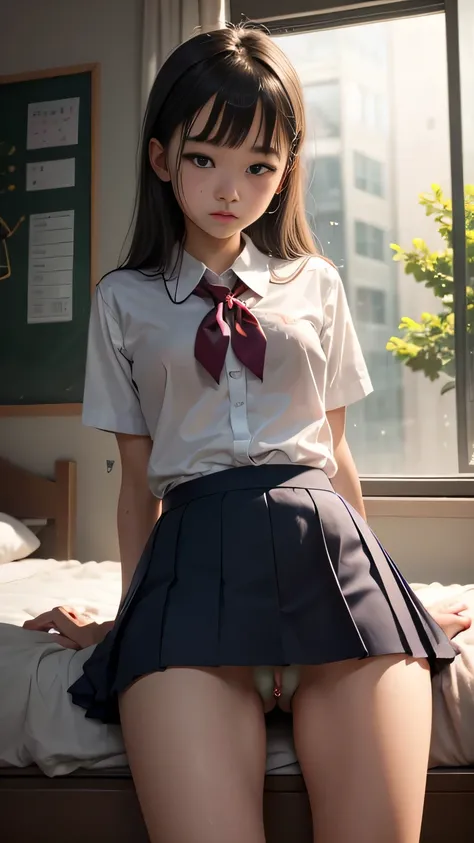  super res pics、 Gravure lighting。 medically super accurate human body depiction、 A very small and super young sweet elementary school student。School uniform。Bondage。Tied up。 bedrooms。 very very young face。very very young body。A beautiful pussy that is ver...