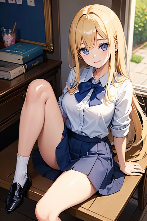 ((highest quality)), ((masterpiece)), (detailed), Anime 2D Rendering, Realistic young anime woman, Perfect Face, high school *******、Beautiful girl、*********、Slanted Eyes、blue eyes、Blonde、 side tail、smile、Thighs、Outstanding style、nice buddy、glamorous、Beaut...