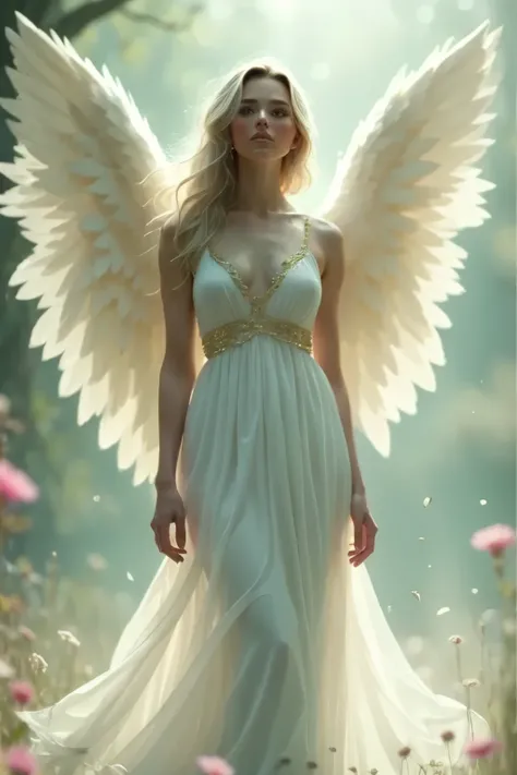 ( A Young Lady Angel )、 portrait ,(whole body)、 detailed face, detailed skin, beautiful hair、 Klimt Style 、Ink Art, Fibonacci, ( TOP QUALITY、 high resolution、 Masterpiece)、8k、 wallpaper、
