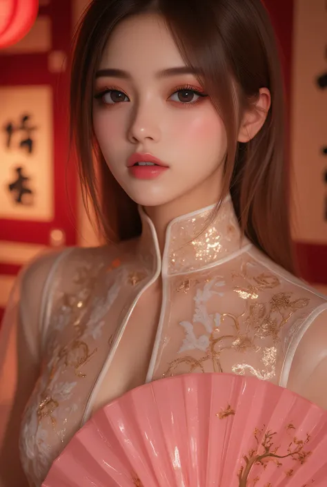 Cat ears、 face up, attractive, pretty girl, ponytail、 (( fine facial features , eroticism)), dramatic lighting , realistic , 8k, Dramatic Shadows , intricate and elaborate patterns , super detailed photo , chiaroscuro lighting , Pleasant colors , deep cont...