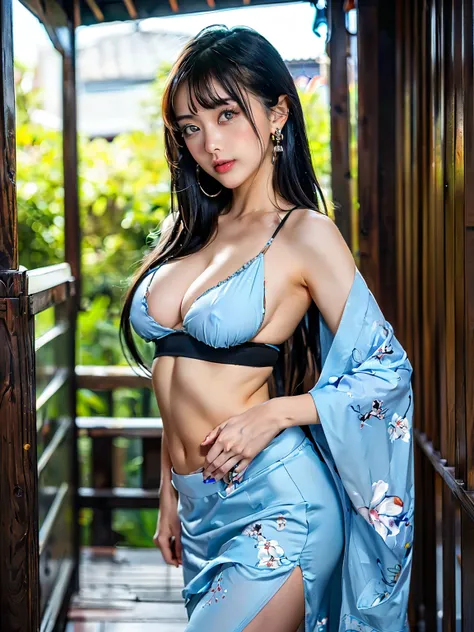 1girl,sharp face, sharp eyes, (((black hair, bangs )) ,(detailed face), sharp face, small lips, thin lips, detailed face, detailed breast, , medium breast, detail, , Beautiful girl with accentuated slender abs: 1.4, Six Pack Abs: 1.4, Bust Botox, Big, Perf...