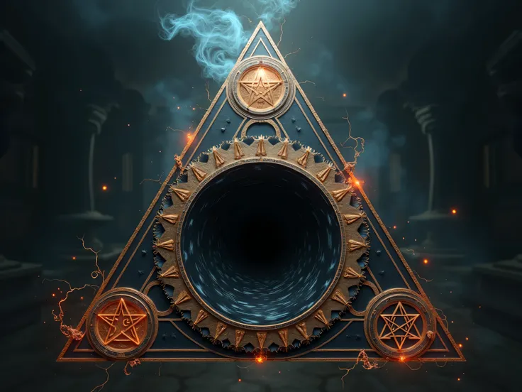 Evocation triangle with black portal in the center for magical sigils goetia quimbanda satanism luciferianism high magic chaos magic pathworking