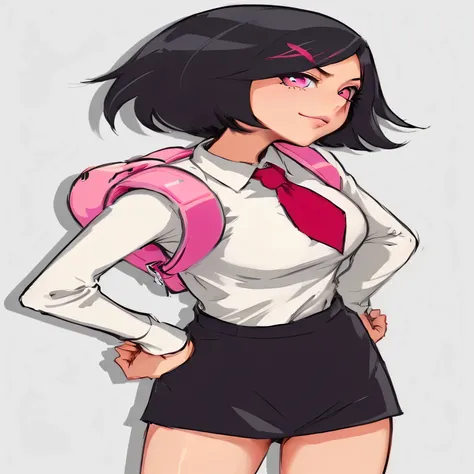 a cartoon girl with a backpack and a tie standing, fubuki, in an anime style, in anime style, rumiko, as an anime character, by theCHAMBA, anime style character, anime style”, anime moe artstyle, itsuko azuma, anime-style, flat anime style, junko enoshima,...