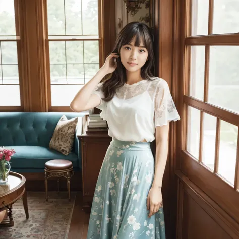 ( features a gentle and gentle expression :1.2), ( full body shot:1.3), ( Panorama :1.0), movie lights, (( top quality)), ( RAW photos , top quality), ( by Nomi:1.4), realism, Masterpiece, so delicate and beautiful, very detailed, 4k wallpaper, wond...