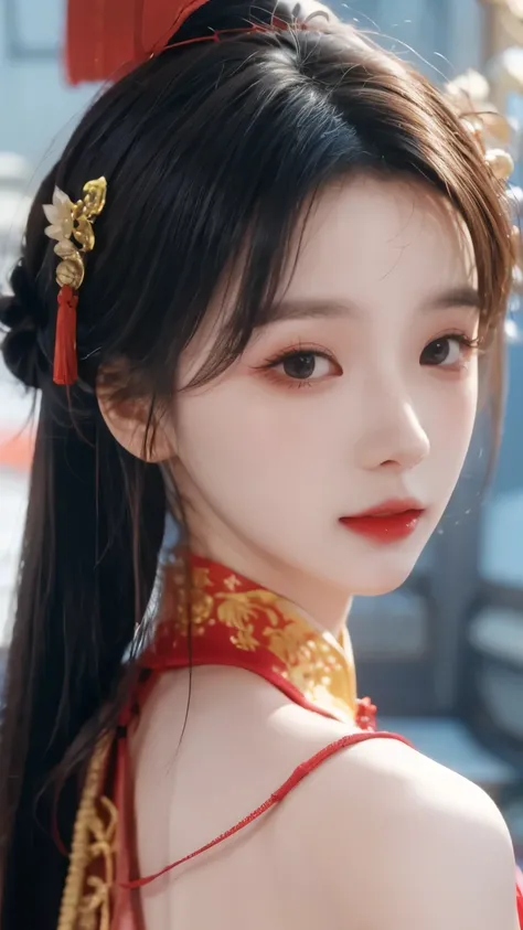 Hanfu,palace,穿Hanfu的女孩,Wearing ancient Chinese clothing,Traditional Chinese Clothing,Ancient Chinese Clothing,Ancient Chinese Princess,Chinese,Half-bare shoulders,Beth,( masterpiece),( highest quality:1.1),( Very detailed), Best Illustrations, fine details...