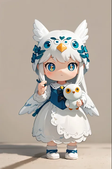 (masterpiece:1.2, Highest quality,High resolution,Super detailed),(Photorealistic Stick),8k,wallpaper,A woman wearing a snowy owl stuffed toy,cute,A charming face,There is no motivation