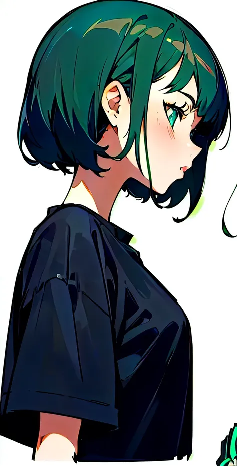 anime girl with green hair and black shirt looking at a cell phone, profile of anime girl, anime girl portrait profile, detailed portrait of anime girl, ilya kuvshinov. 4 k, clean detailed anime style, anime girl wearing a black dress, portrait of an anime...