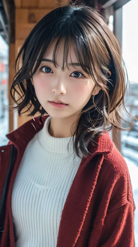  Japanese girl facing the front, super image quality, cute, pretty, sexy, and cute, actress, Japanese pretty girl, Lori, loose, short, curly hair, excellent style, excellent skeleton, clean, fluttering hair, small face, delicate girl, realistic girl, girl ...