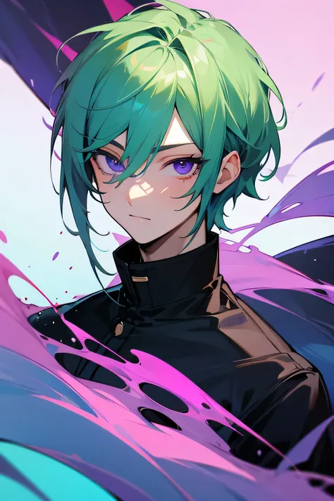  blue-green hair 　 purple eyes　 boy　unlimited