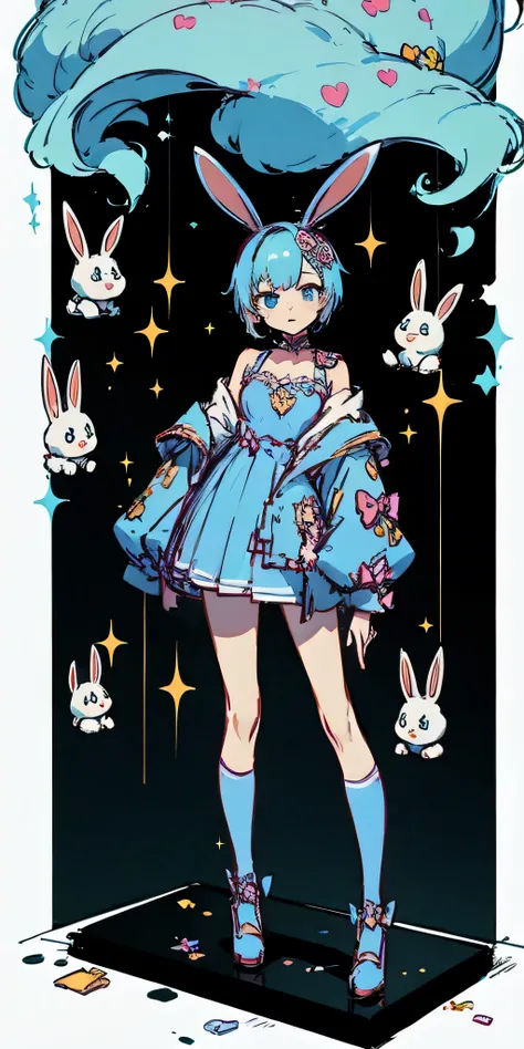  Bunny Girl, light blue hair、 short hair、whole body、 standing picture