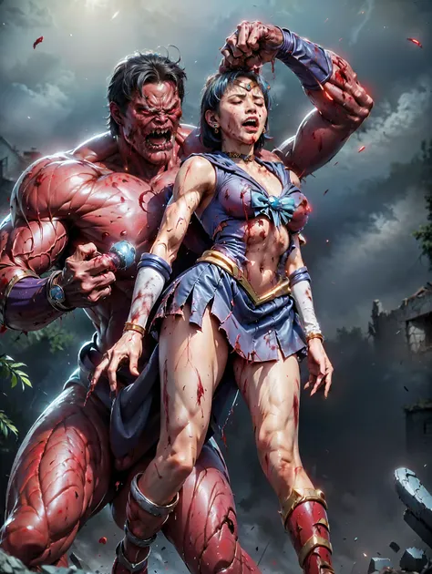 (The 8k quality, Ultra-high-resolution quality, Ultra high definition, Photorealistic, Best Quality):1.5, (masterpiece):1.4,
(camera angle from the front view):7.0,
(in the ruined building):5.5,
(depiction of brutal violence battle, bloody brutal violence...