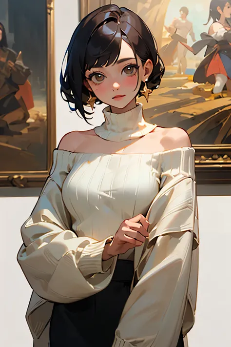 ((best quality)), ((masterpiece)), (detailed), 1girl, off-shoulder sweater, 