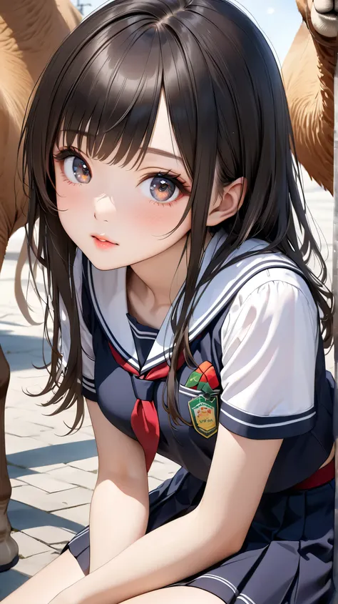 Close up portrait of woman walking in park in uniform、Japan Person Model、Young Sensual Gravure Idol、Young cute gravure idol、Realistic Young Gravure Idol、realistic sensual gravure idol、Young gravure idols、sophisticated gravure idol、Yoshitomo Nara、Young skin...